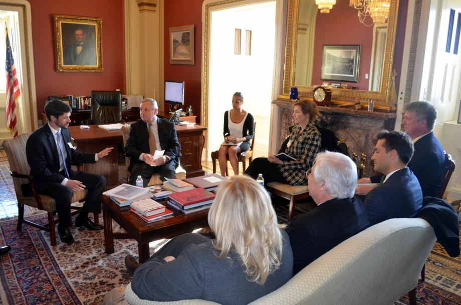 Assistant Majority Leader Dick Durbin met with members of the Silicon Valley Leadership Group, including Mountain View, California Mayor Chris Clark, to discuss efforts to maintain America's global leadership and economic competitiveness through scientific research.